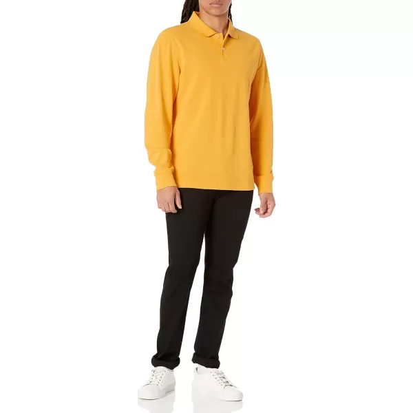 Amazon Essentials Mens SlimFit LongSleeve Pique PoloDark Yellow