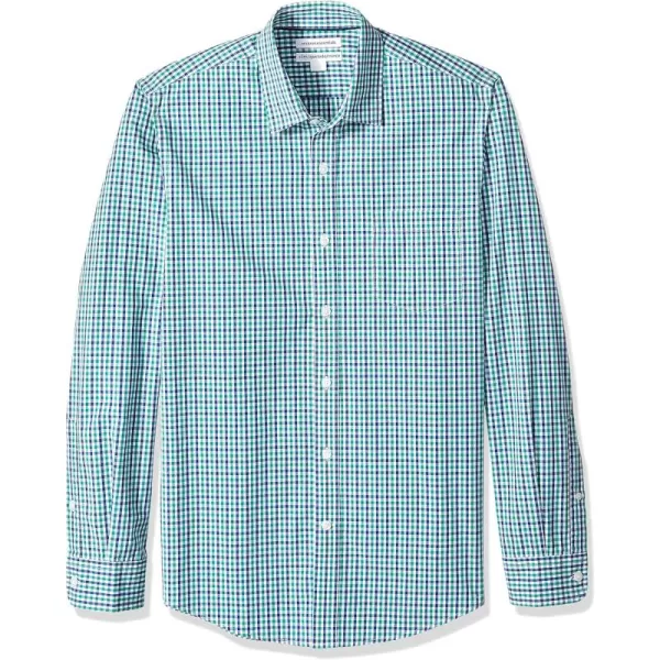 Amazon Essentials Mens SlimFit LongSleeve Poplin ShirtBlue Green Gingham