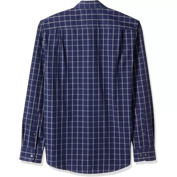 Amazon Essentials Mens SlimFit LongSleeve Poplin ShirtNavy Windowpane