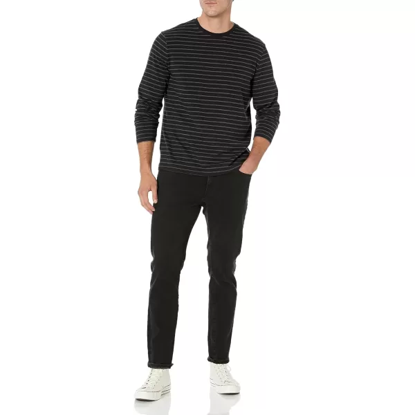 Amazon Essentials Mens SlimFit LongSleeve TShirtBlackCharcoal Heather Stripe Pocket