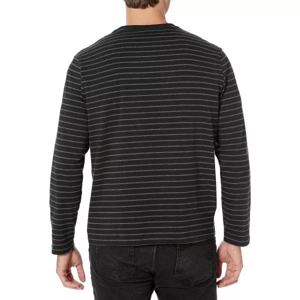 Amazon Essentials Mens SlimFit LongSleeve TShirtBlackCharcoal Heather Stripe Pocket