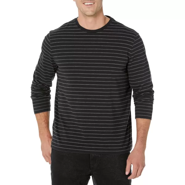 Amazon Essentials Mens SlimFit LongSleeve TShirtBlackCharcoal Heather Stripe Pocket