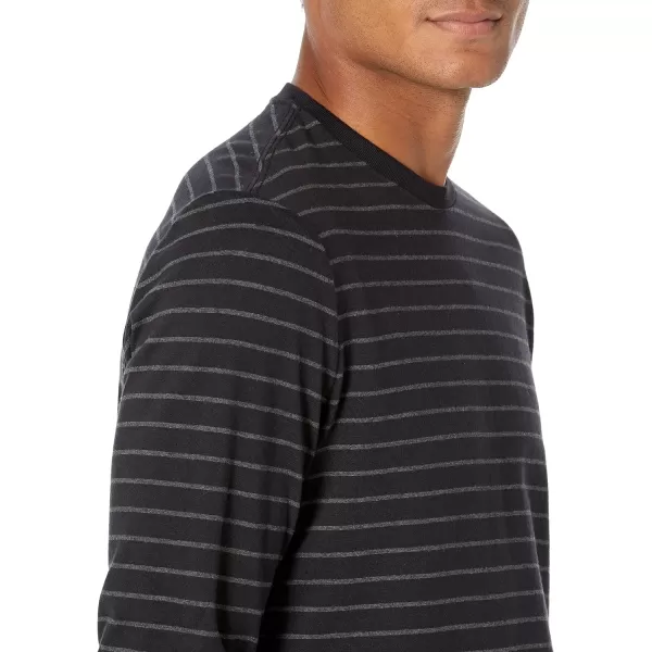 Amazon Essentials Mens SlimFit LongSleeve TShirtBlackCharcoal Heather Stripe Pocket