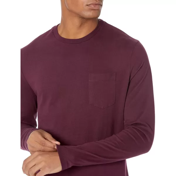 Amazon Essentials Mens SlimFit LongSleeve TShirtBurgundy Pocket