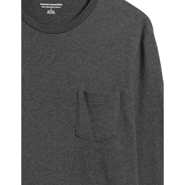 Amazon Essentials Mens SlimFit LongSleeve TShirtCharcoal Heather Pocket