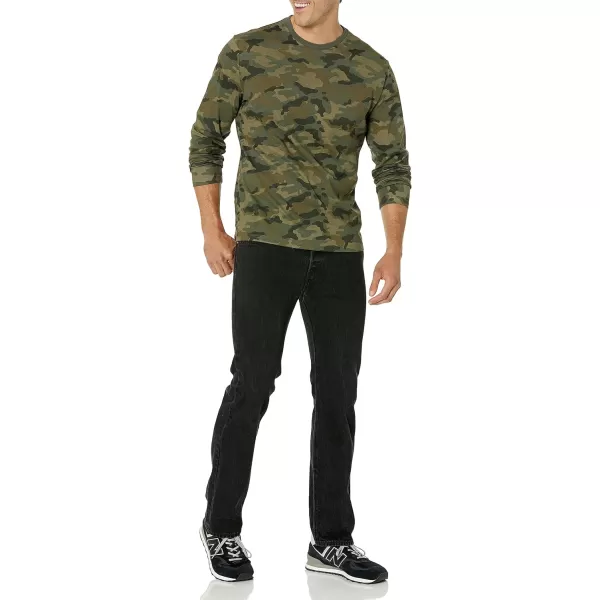 Amazon Essentials Mens SlimFit LongSleeve TShirtGreen Camo No Pocket