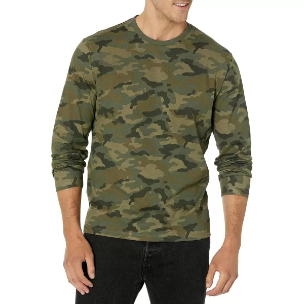 Amazon Essentials Mens SlimFit LongSleeve TShirtGreen Camo No Pocket