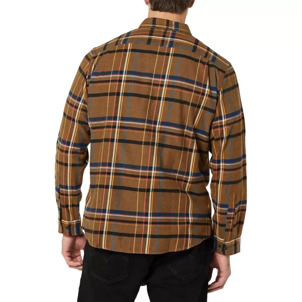 Amazon Essentials Mens SlimFit LongSleeve TwoPocket Flannel ShirtBlack Brown Plaid