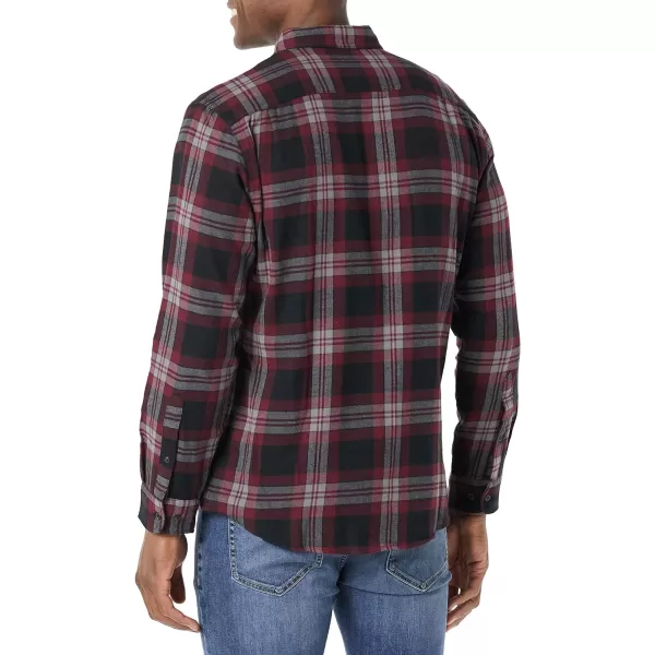 Amazon Essentials Mens SlimFit LongSleeve TwoPocket Flannel ShirtBlack Burgundy Plaid