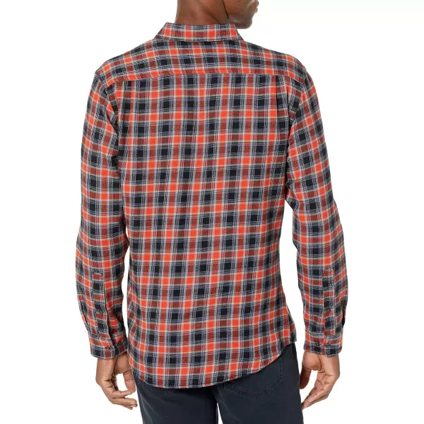 Amazon Essentials Mens SlimFit LongSleeve TwoPocket Flannel ShirtBlack Orange Plaid