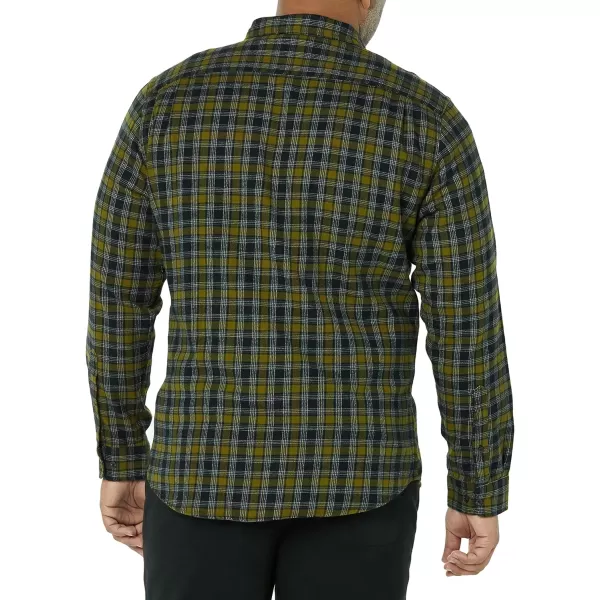 Amazon Essentials Mens SlimFit LongSleeve TwoPocket Flannel ShirtDark Olive Plaid