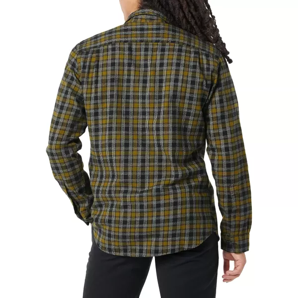 Amazon Essentials Mens SlimFit LongSleeve TwoPocket Flannel ShirtDark Olive Plaid