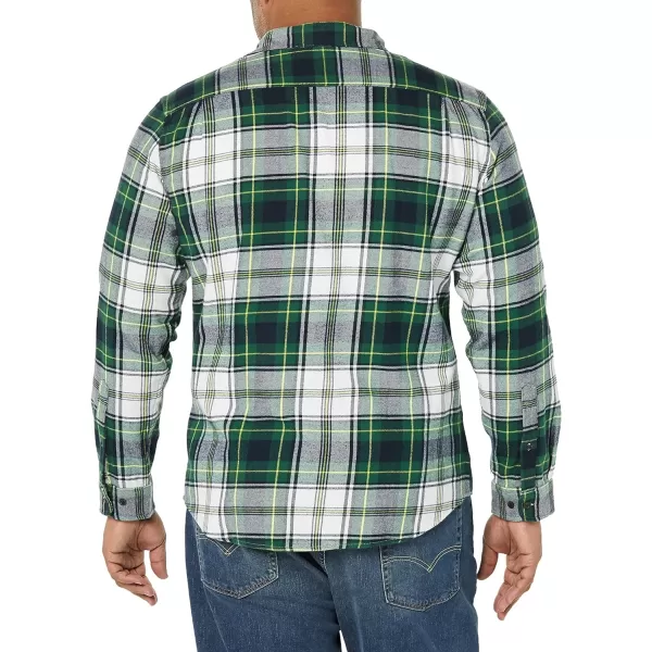 Amazon Essentials Mens SlimFit LongSleeve TwoPocket Flannel ShirtGreenIvory Plaid