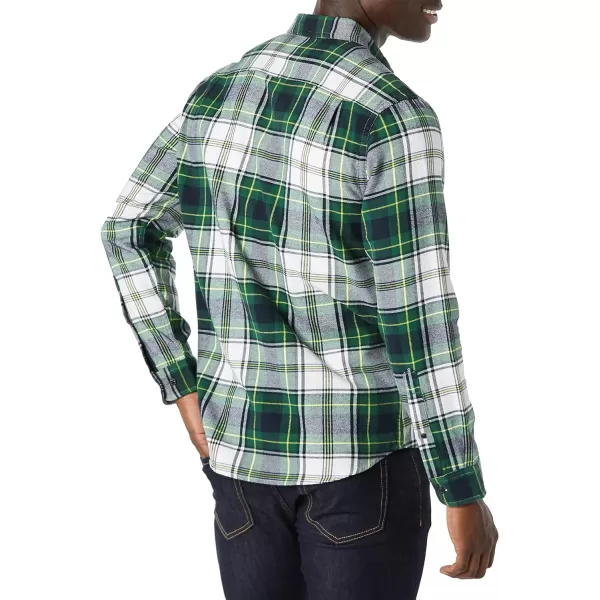 Amazon Essentials Mens SlimFit LongSleeve TwoPocket Flannel ShirtGreenIvory Plaid