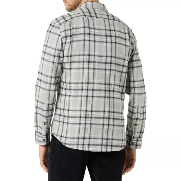 Amazon Essentials Mens SlimFit LongSleeve TwoPocket Flannel ShirtLight GreyBlack Plaid