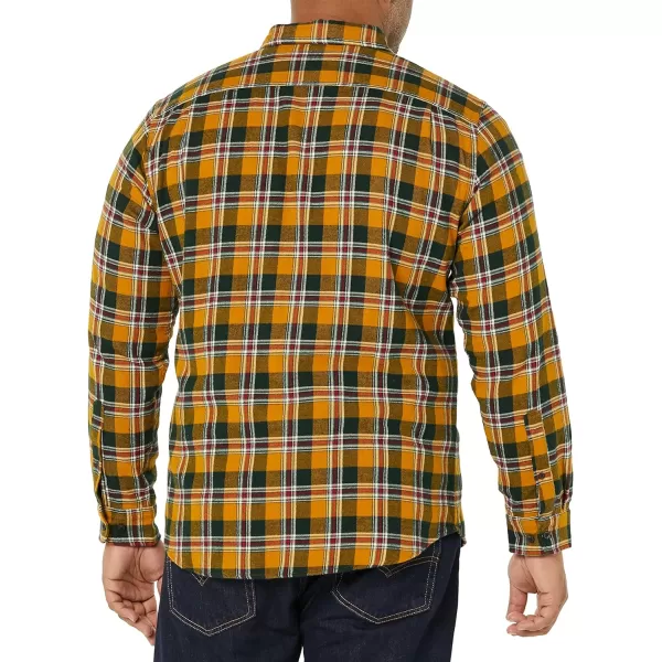 Amazon Essentials Mens SlimFit LongSleeve TwoPocket Flannel ShirtMustard Yellow Navy Plaid