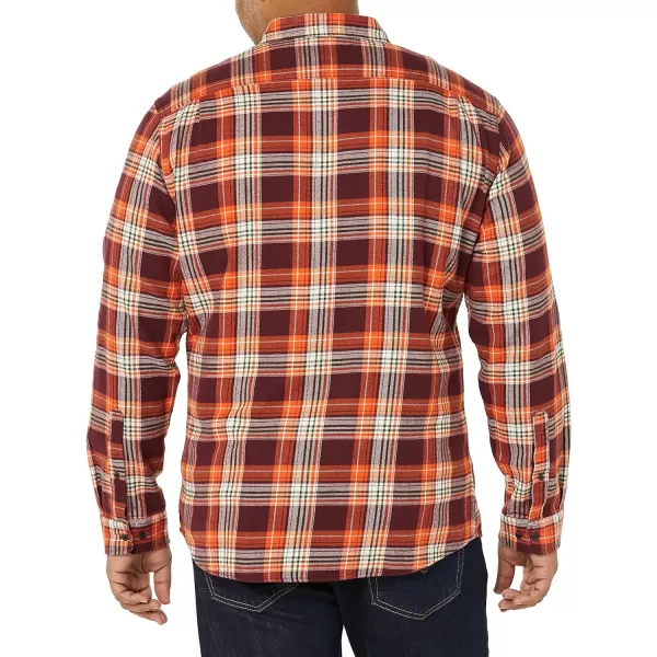 Amazon Essentials Mens SlimFit LongSleeve TwoPocket Flannel ShirtOrangeBurgundy Plaid