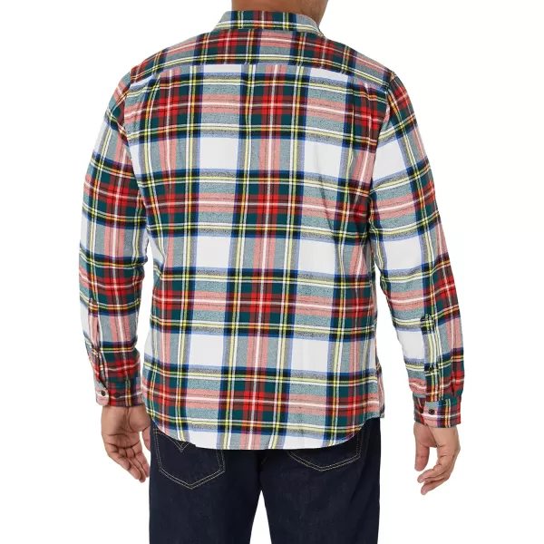 Amazon Essentials Mens SlimFit LongSleeve TwoPocket Flannel ShirtRed White Tartan Plaid