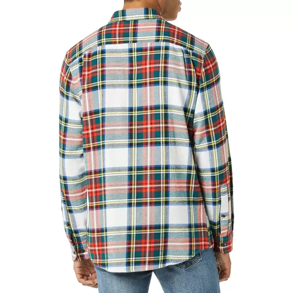 Amazon Essentials Mens SlimFit LongSleeve TwoPocket Flannel ShirtRed White Tartan Plaid