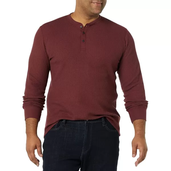 Amazon Essentials Mens SlimFit LongSleeve Waffle Henley ShirtBurgundy