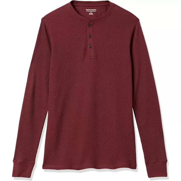 Amazon Essentials Mens SlimFit LongSleeve Waffle Henley ShirtBurgundy