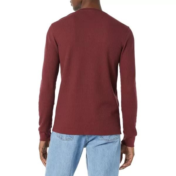 Amazon Essentials Mens SlimFit LongSleeve Waffle Henley ShirtBurgundy