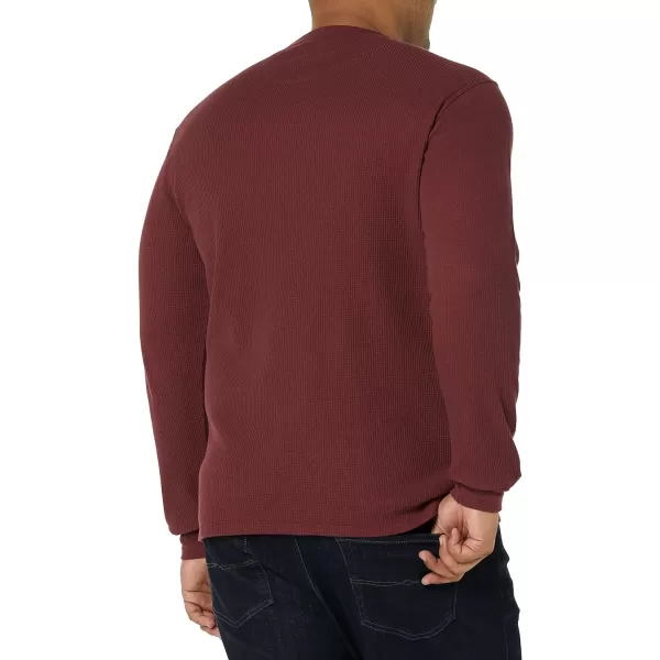 Amazon Essentials Mens SlimFit LongSleeve Waffle Henley ShirtBurgundy