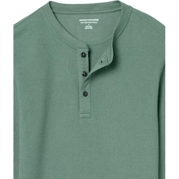 Amazon Essentials Mens SlimFit LongSleeve Waffle Henley ShirtGreen