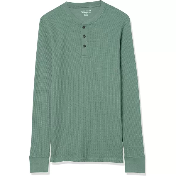 Amazon Essentials Mens SlimFit LongSleeve Waffle Henley ShirtGreen