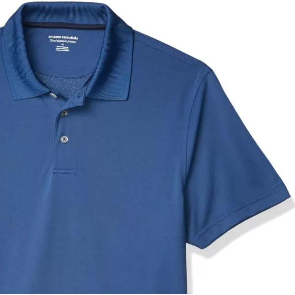 Amazon Essentials Mens SlimFit QuickDry Golf Polo ShirtPolyester Blue