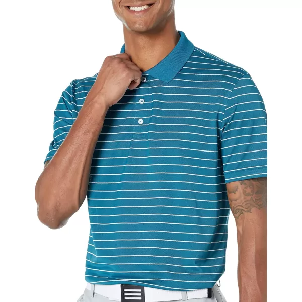 Amazon Essentials Mens SlimFit QuickDry Golf Polo ShirtPolyester Teal Blue Stripe