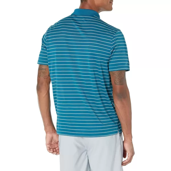 Amazon Essentials Mens SlimFit QuickDry Golf Polo ShirtPolyester Teal Blue Stripe