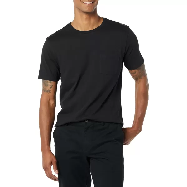 Amazon Essentials Mens SlimFit ShortSleeve Crewneck Pocket TShirt Pack of 2Black Pocket