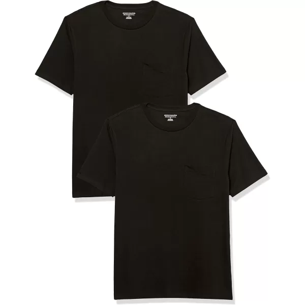 Amazon Essentials Mens SlimFit ShortSleeve Crewneck Pocket TShirt Pack of 2Black Pocket