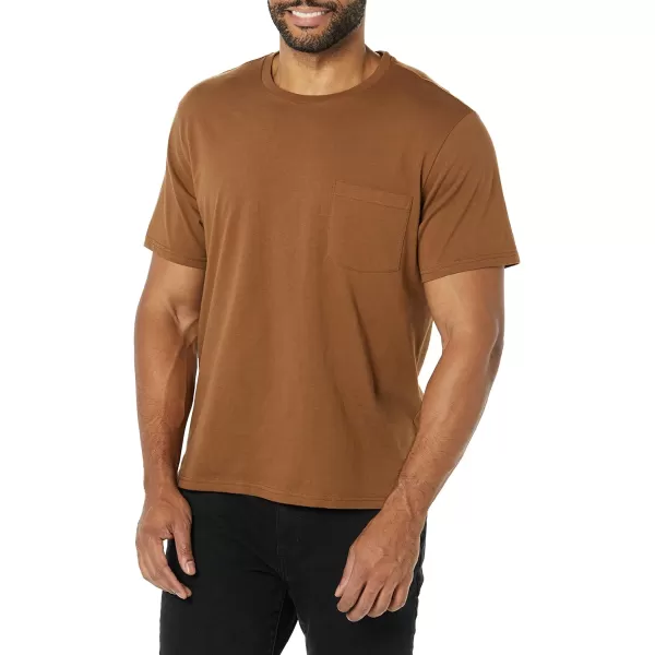 Amazon Essentials Mens SlimFit ShortSleeve Crewneck Pocket TShirt Pack of 2BlackBrown Pocket