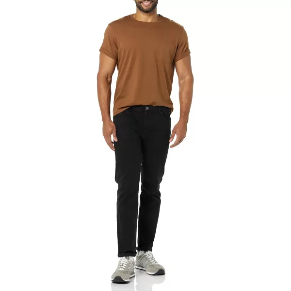 Amazon Essentials Mens SlimFit ShortSleeve Crewneck Pocket TShirt Pack of 2BlackBrown Pocket