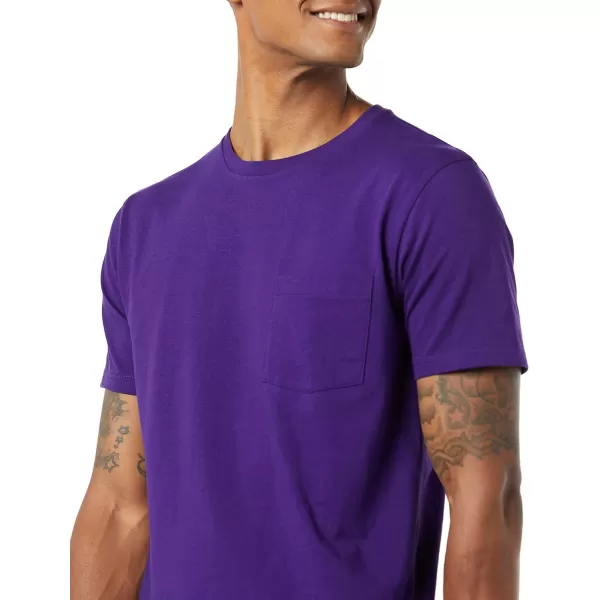 Amazon Essentials Mens SlimFit ShortSleeve Crewneck Pocket TShirt Pack of 2BlackDark Purple Pocket