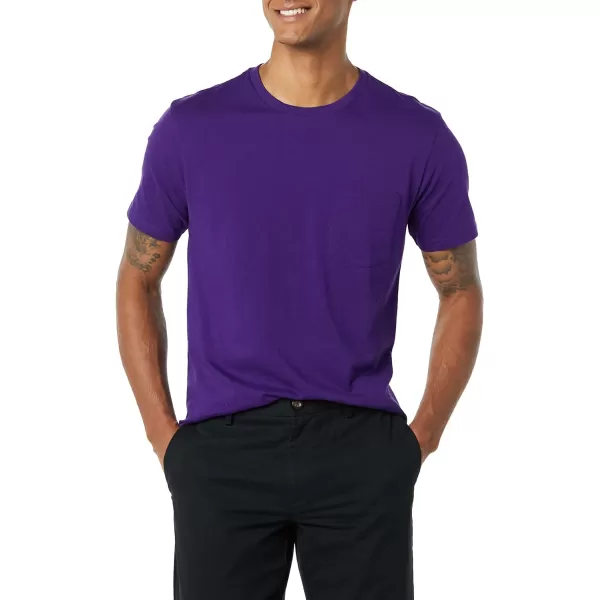 Amazon Essentials Mens SlimFit ShortSleeve Crewneck Pocket TShirt Pack of 2BlackDark Purple Pocket