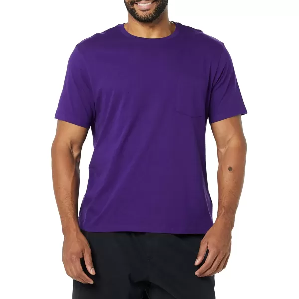 Amazon Essentials Mens SlimFit ShortSleeve Crewneck Pocket TShirt Pack of 2BlackDark Purple Pocket