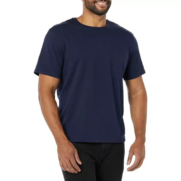 Amazon Essentials Mens SlimFit ShortSleeve Crewneck Pocket TShirt Pack of 2BlackNavy Pocket