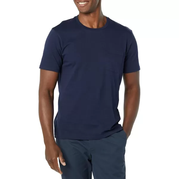 Amazon Essentials Mens SlimFit ShortSleeve Crewneck Pocket TShirt Pack of 2BlackNavy Pocket