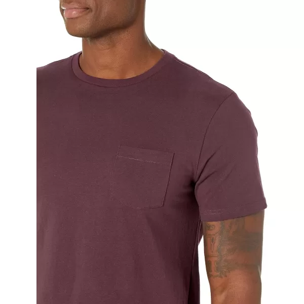 Amazon Essentials Mens SlimFit ShortSleeve Crewneck Pocket TShirt Pack of 2Burgundy