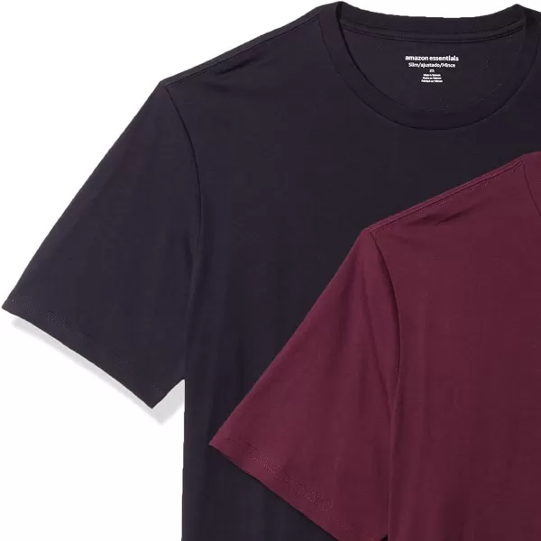 Amazon Essentials Mens SlimFit ShortSleeve Crewneck Pocket TShirt Pack of 2BurgundyBlack