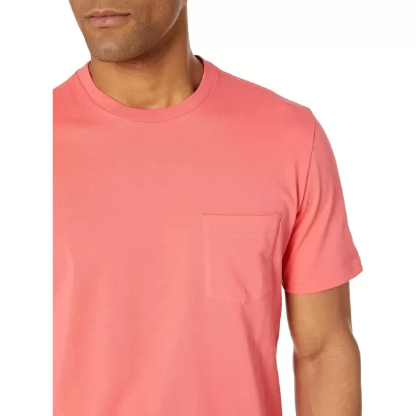 Amazon Essentials Mens SlimFit ShortSleeve Crewneck Pocket TShirt Pack of 2Coral PinkDark Navy