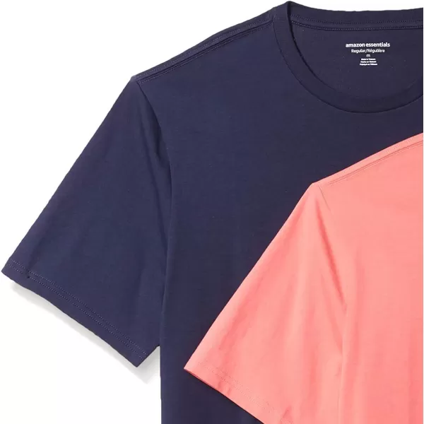 Amazon Essentials Mens SlimFit ShortSleeve Crewneck Pocket TShirt Pack of 2Coral PinkDark Navy