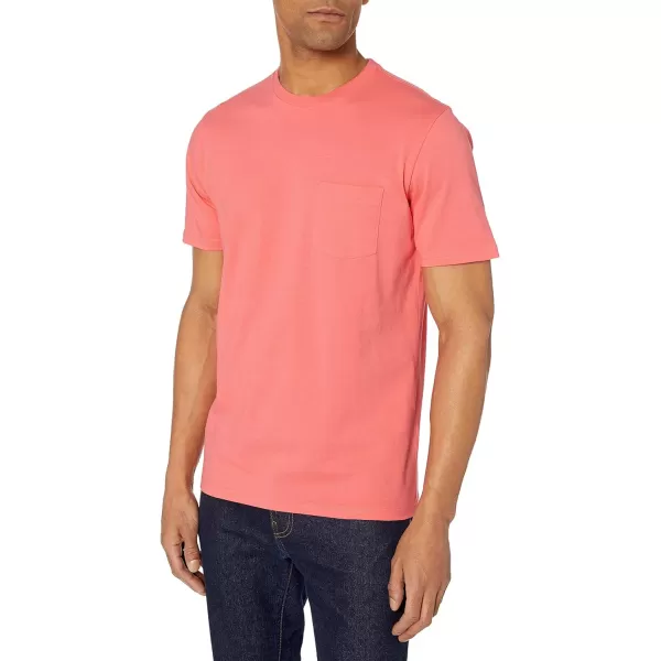 Amazon Essentials Mens SlimFit ShortSleeve Crewneck Pocket TShirt Pack of 2Coral PinkDark Navy