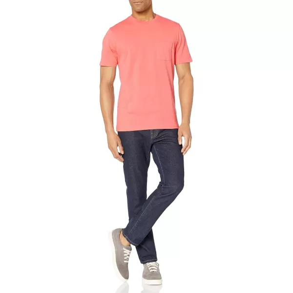 Amazon Essentials Mens SlimFit ShortSleeve Crewneck Pocket TShirt Pack of 2Coral PinkDark Navy