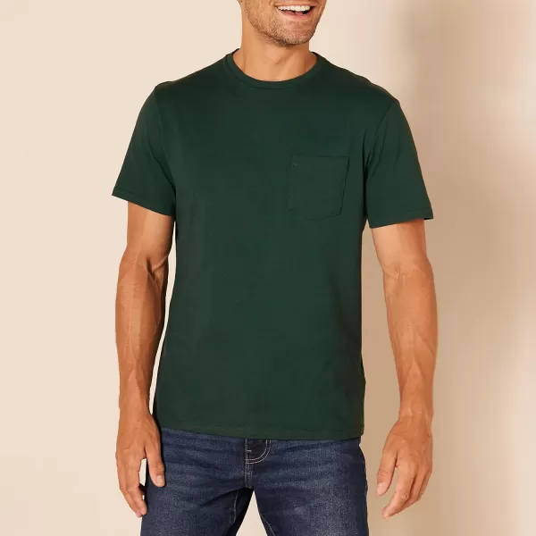 Amazon Essentials Mens SlimFit ShortSleeve Crewneck Pocket TShirt Pack of 2Dark Green