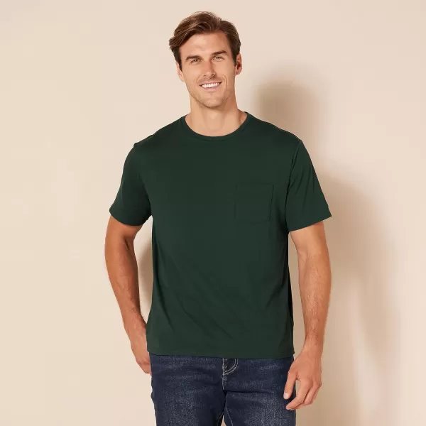 Amazon Essentials Mens SlimFit ShortSleeve Crewneck Pocket TShirt Pack of 2Dark Green