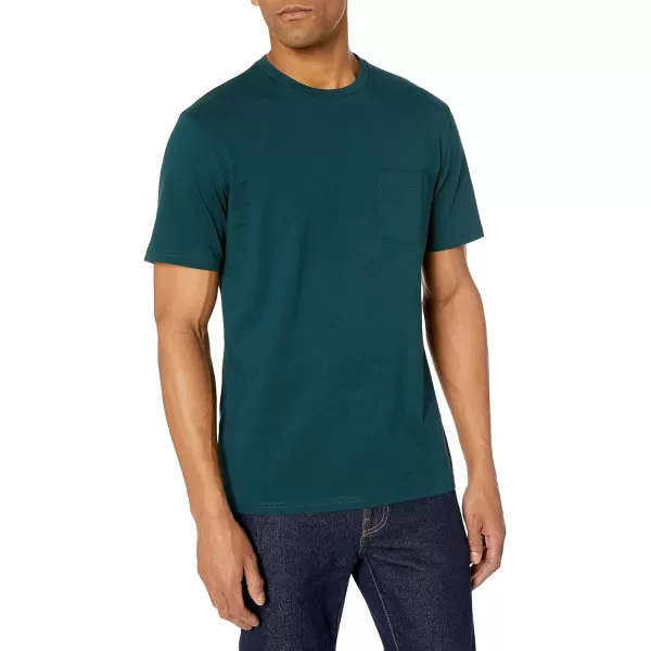 Amazon Essentials Mens SlimFit ShortSleeve Crewneck Pocket TShirt Pack of 2Dark GreenDark Navy